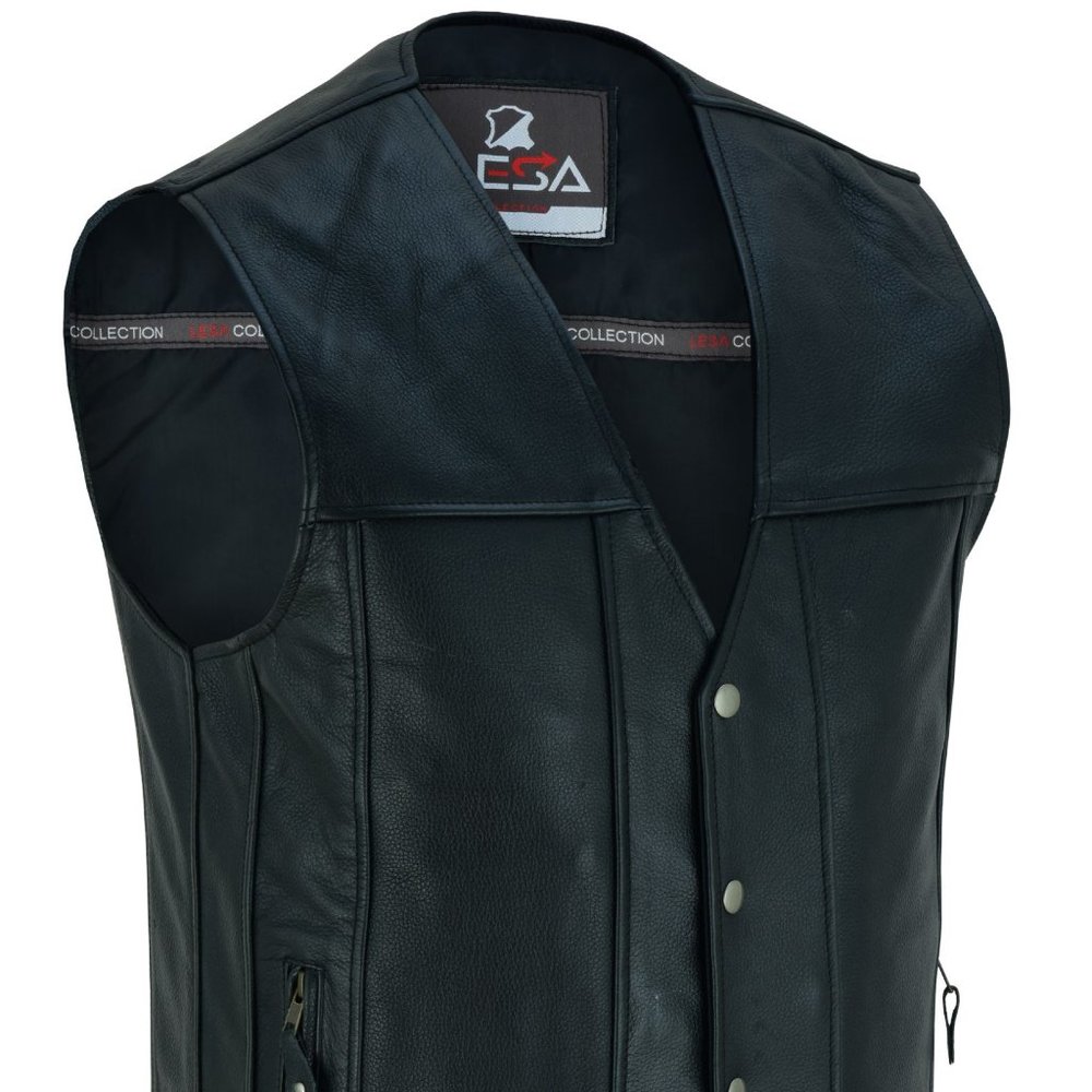Men's 10 Pocket Classic Snap Front Vest Side plain  With Gun Pockets Black